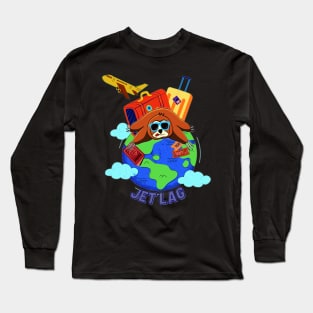 Funny sloth lying Jet lagged on the globe Long Sleeve T-Shirt